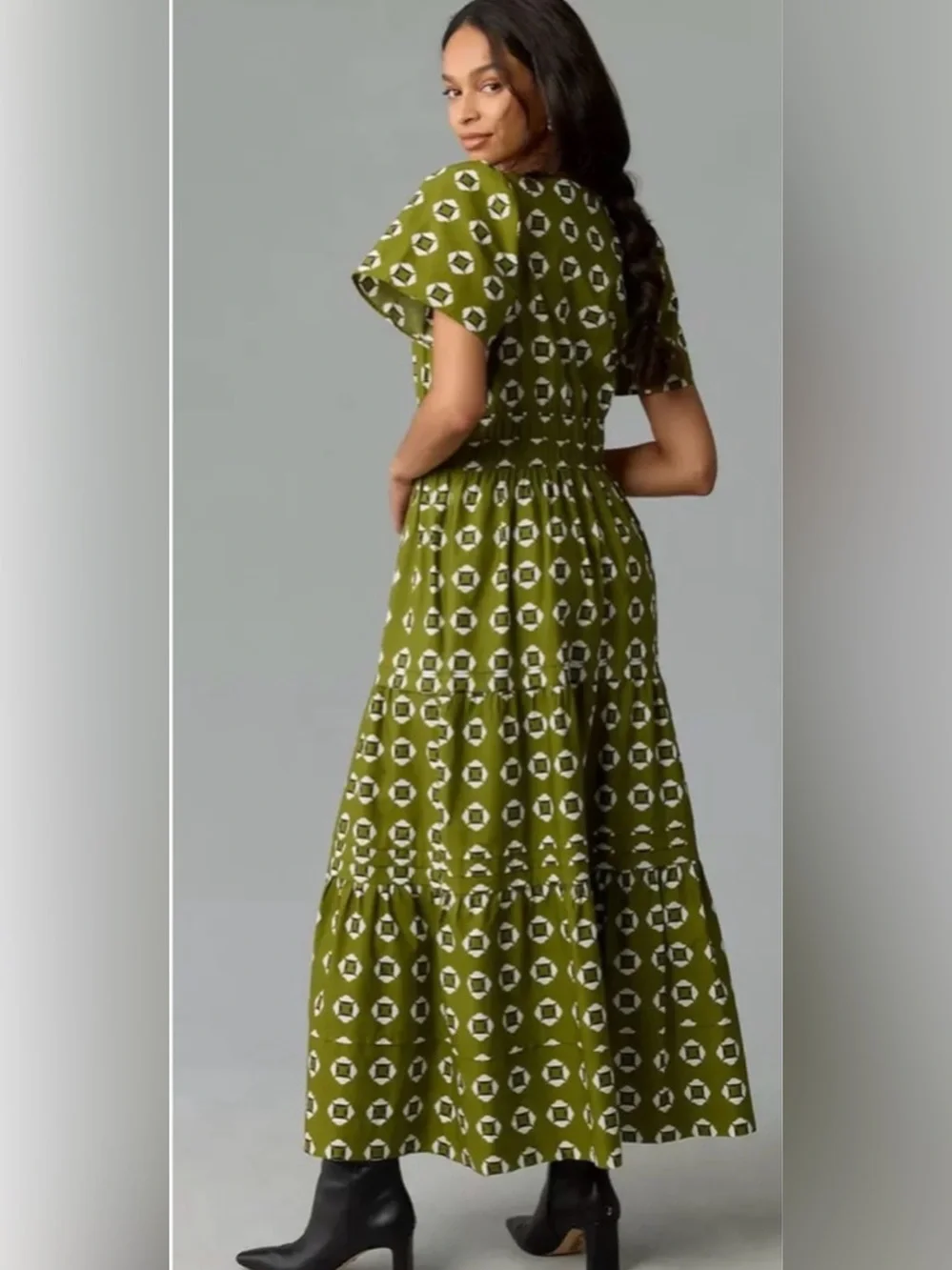 Anthropologie Somerset Maxi Dress Tiered Cotton Moss White Black Women’s XXS